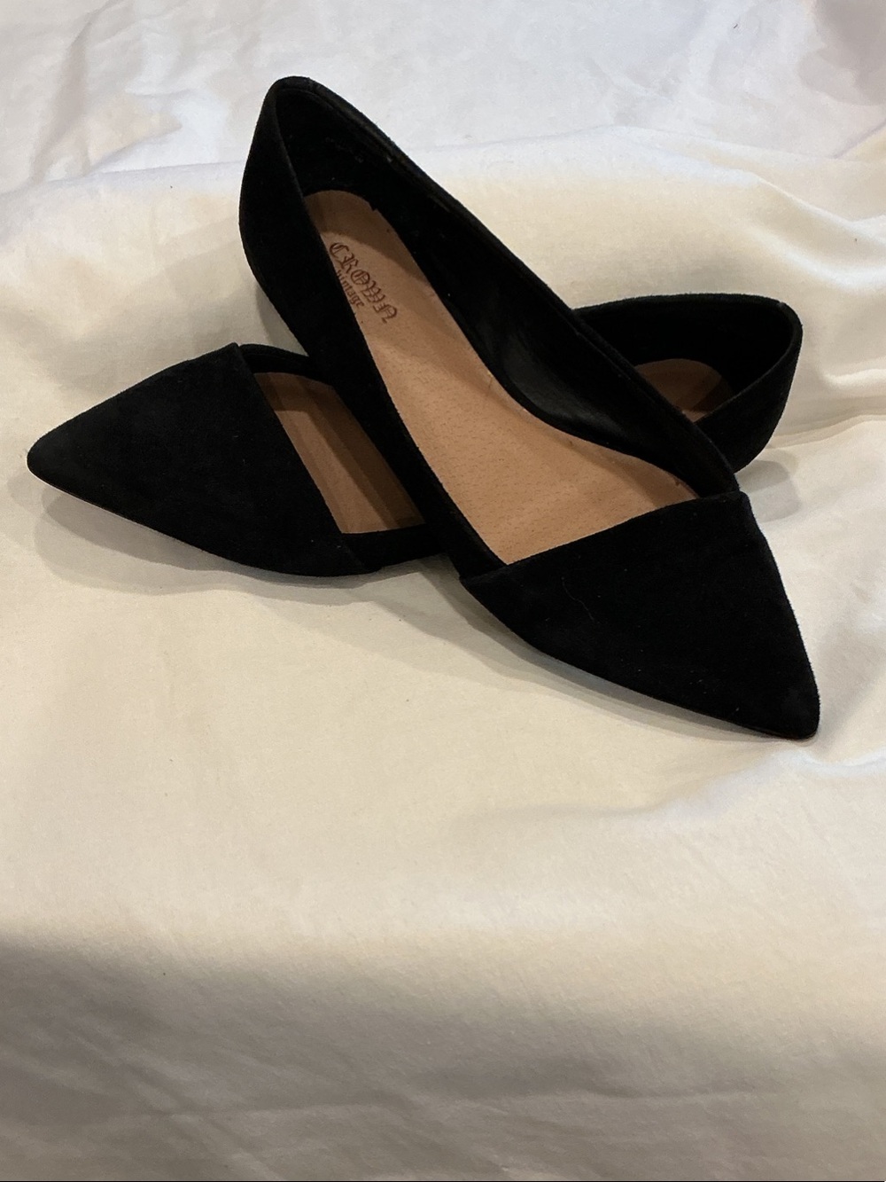 Crown Vintage Black Pointed D'Orsay Suede Flats